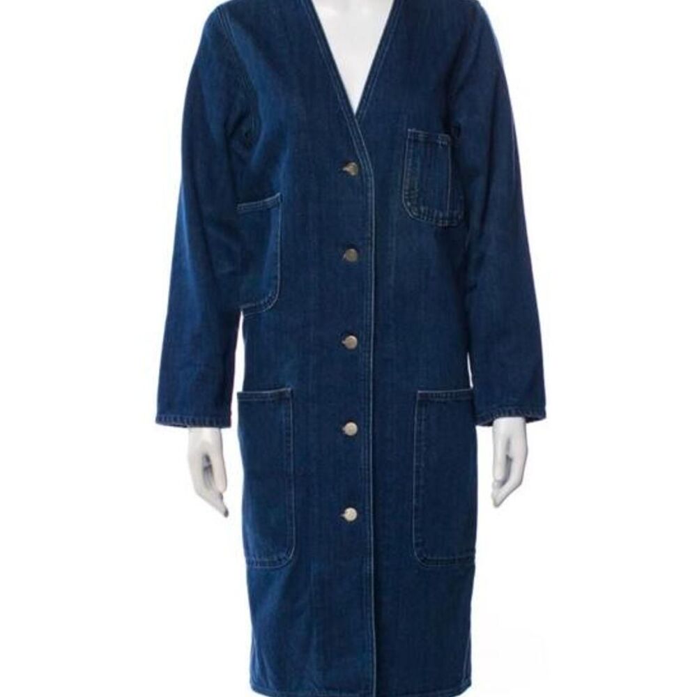 COS Long Denim V-Neck Coat | Dark Blue | US 2